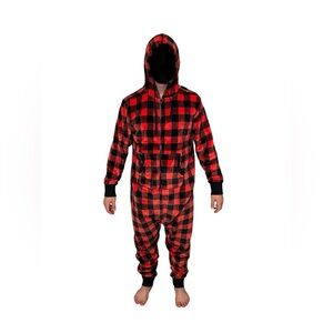 Little Blue House Red and Black Plaid Hooded Onesie